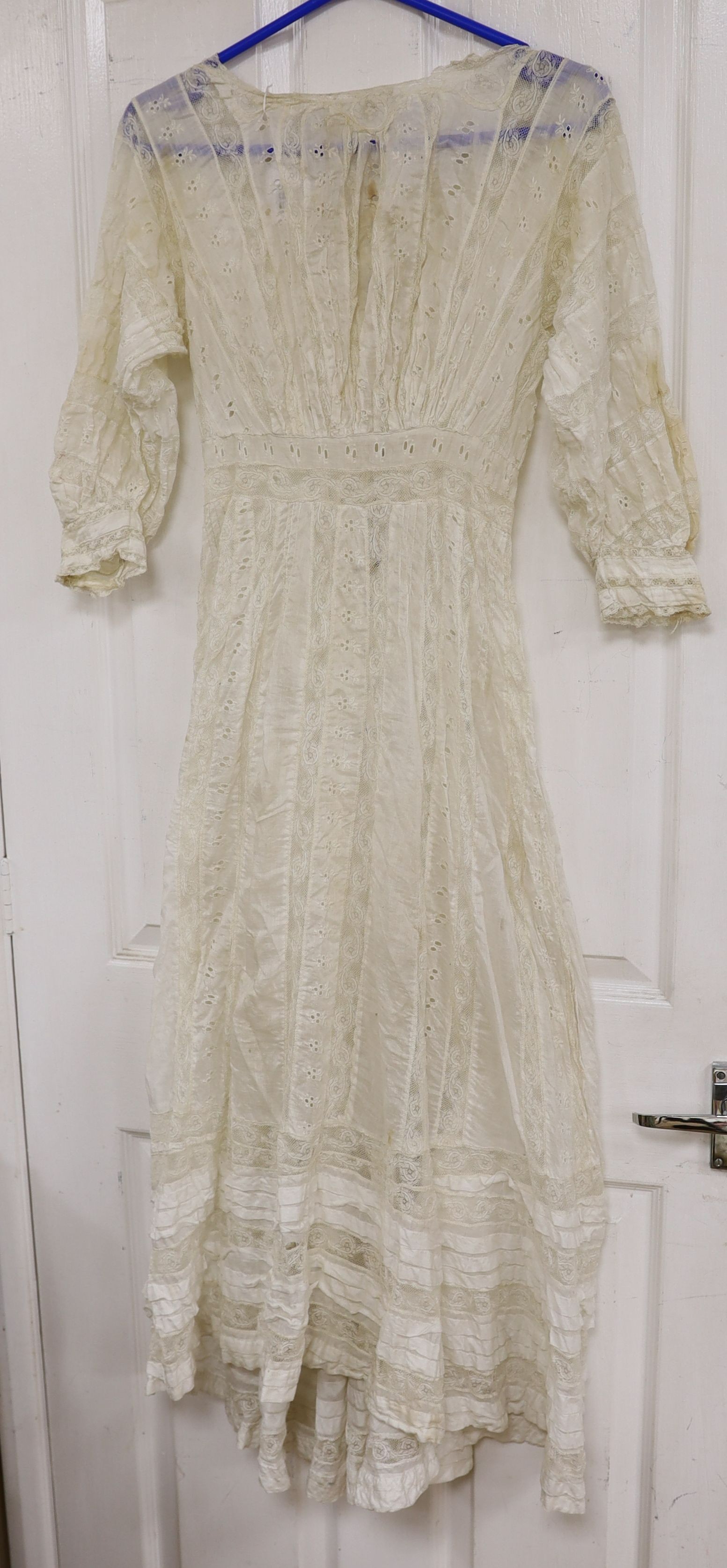 An Edwardian white worked and lace inserted ladies croquet garden dress